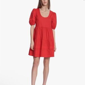 Donna Morgan Red Mini Dress with Puff Sleeves